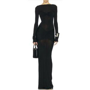 Helsa Long-Sleeve Maxi Dress Black Jersey Size Small Formal NWT